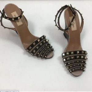 Valentino Rockstud Black Leather Wedges